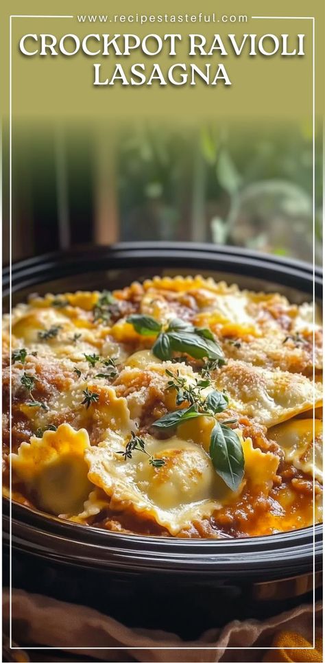 This Crockpot Ravioli Lasagna is a delicious and easy meal that's perfect for busy nights. With layers of frozen cheese ravioli, ground beef, marinara sauce, and lots of melted cheese, it's a family favorite that takes minimal prep time. Throw it together in the crockpot and let it cook while you go about your day, and it will be ready when you need it! Crockpot Ravioli Lasagna, Frozen Ravioli Recipes, Beef Ravioli Recipe, Ravioli Sauce Recipe, Crockpot Ravioli, Ravioli Sauce, Frozen Beef, Cheese Sauce For Pasta, Ravioli Lasagna