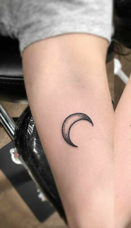 Cresent Tattoo Small, Moon Protection Tattoo, Manly Moon Tattoo, Half Moon Tattoo Men, Unique Moon Tattoo Ideas Small, Cresent Tattoo Designs, Crescent Moon Arm Tattoo, Shaded Crescent Moon Tattoo, Small Moon Tattoo Men