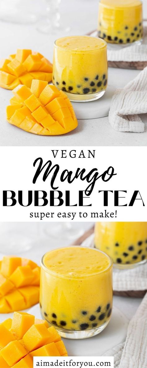 This Mango Boba Tea is a creamy and refreshing drink! It's a quick & easy drink to make that's naturally gluten-free and dairy-free and perfect for the whole family! Mango Boba Tea, Mango Boba, Easy Drinks To Make, Boba Tea Recipe, Mango Tea, Hot Drinks Recipes, Matcha Dessert, Chocolate Dipped Fruit, Yummy Desserts Easy