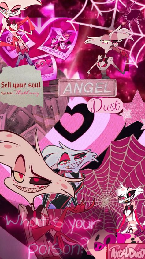 Angeldust wallpaper! #angeldust #hazbin hotel Angeldust Hazbin Hotel, Hazbin Hotel Wallpaper, Hotel Wallpaper, Dark Background Wallpaper, Angel Signs, Glittery Wallpaper, Monster Hotel, Hazbin Hotel, Dark Backgrounds