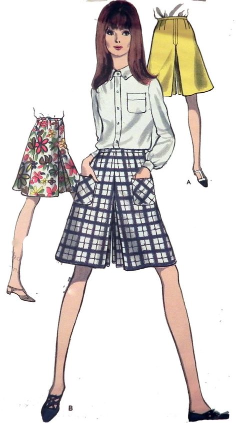 jupes culottes Neo Preppy, Culottes Pattern, Culottes Shorts, Skirt Making, Divided Skirt, Culotte Shorts, Corset Costumes, 1960's Fashion, Vogue Sewing Patterns