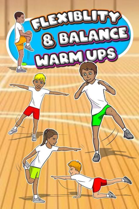 Need some PE warm up tasks? Try these unique flexibility & balance tasks for your elementary students - They're great to start off any sports lesson! Gym Class Ideas, Warm Up For Kids, Kids Exercise Activities, Gymnastics Lessons, Gym Games For Kids, Elementary Physical Education, Elementary Pe, Physical Education Lessons, Warm Up Games