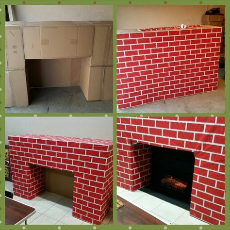 Santa's Entrance: Fireplace made from cardboard boxes Božićne Dekoracije, Christmas Dorm, Diy Christmas Fireplace, Cardboard Fireplace, Carton Diy, Fake Fireplace, Christmas Window Display, Christmas Hacks, Diy Christmas Decorations