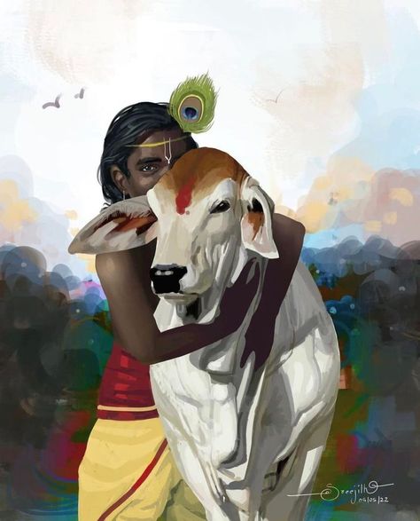 God Artwork, Manga Drawing Tutorials, Hinduism Art, Vedic Art, Goddess Artwork, Shiva Art, Krishna Radha Painting, Cow Painting, Radha Krishna Art