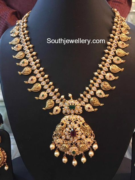 Mango Mala Jewellery, Mango Mala, Latest Indian Jewellery, 22 Carat Gold Jewellery, Mala Jewelry, Pearl Jewelry Design, Beautiful Gold Necklaces, Gold Necklace Indian Bridal Jewelry, Antique Jewelry Indian