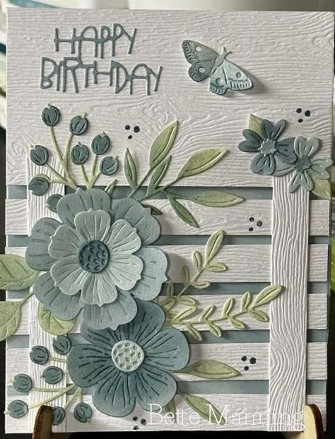 Handmade Birthday Cards With Flowers, Temu Die Cut Cards, Card Ideas With Flowers, Fence Cards, Flower Cards Handmade, Spellbinders Be Bold Blooms, Bette Manning, Lattice Cards, Be Bold Blooms