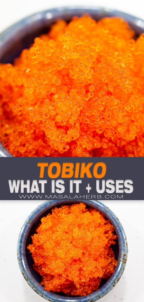 Everything you need to know about Tobiko, how to color them, ideas to use tobiko, and the best way to store this precious food ingredient. www.MasalaHerb.com Tobiko Recipe, Apple Jelly Recipe, German Apple Cake Recipe, German Apple Cake, Grilled Seafood Recipes, Apple Cake Recipe, German Cake, Jam Recipes Homemade, Apple Jelly