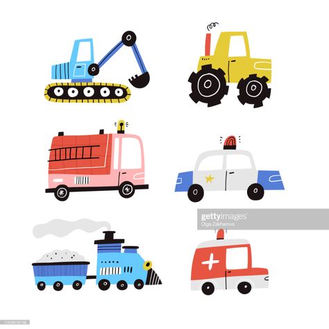 Fire Truck Drawing, Cars Vector, Truck Drawing, Cartoon Cars, Bird Stencil, Car Vector, Illustration Cute, Truck Art, Car Illustration