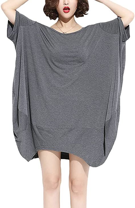 ellazhu Women's Oversized T Shirts Half Sleeve Casual Tops Crew Neck Comfy Cozy Cotton Tee GA200 Grey at Amazon Women’s Clothing store Navy Floral Maxi Dress, Zaful Dresses, Black Collared Dress, White Pleated Skirt, Layered T Shirt, Oversized Shirt Dress, Oversized Tunic, Black Sequin Dress, Lace Shift Dress