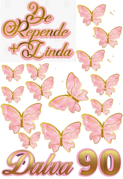 Gold Butterfly Cake, Graduation Cake Designs, Cupcake Toppers Free, Photo Cake Topper, Butterfly Cake Topper, Rose Gold Butterfly, Butterfly Cakes, Watercolor Stickers, Graduation Cakes