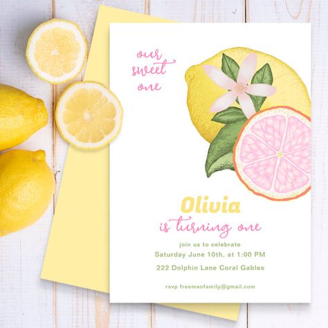 Chateau Whispers: Designs & Collections on Zazzle Lemon Themed Birthday Party, Lemon Invitations, Winter Invitations, Lemon Theme, Surprise Birthday Invitations, Lemon Lemonade, Winter Birthday, Printable Birthday Invitations, Themed Birthday Party