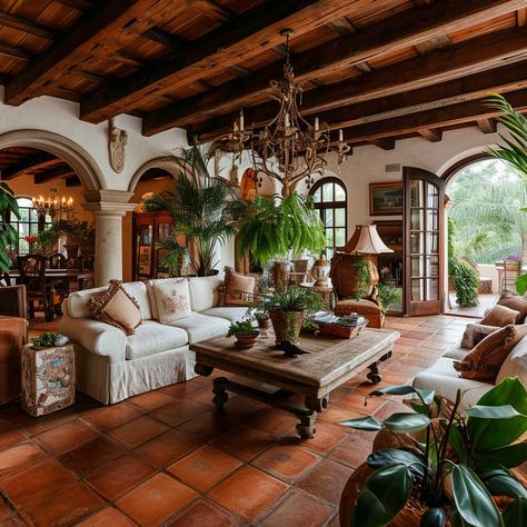 Spanish Style Living Room, Mexican Living Room, Mediterranean Style Living Room, Spanish Living Room, Spanish Style Home Interior, Tuscan Living Rooms, Mediterranean Living Room, Spanish Interior, Italian Living Room