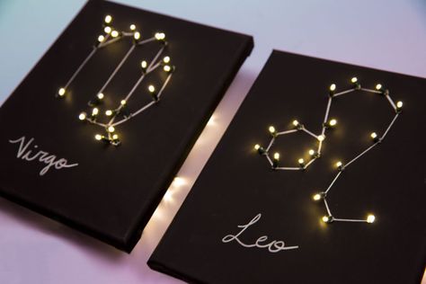 Diy Constellation, Constellation Craft, Constellation Wall Art, Constellation Wall, Light Up Canvas, Constellation Art, Diy Light, Star Wall Art, Zodiac Gifts