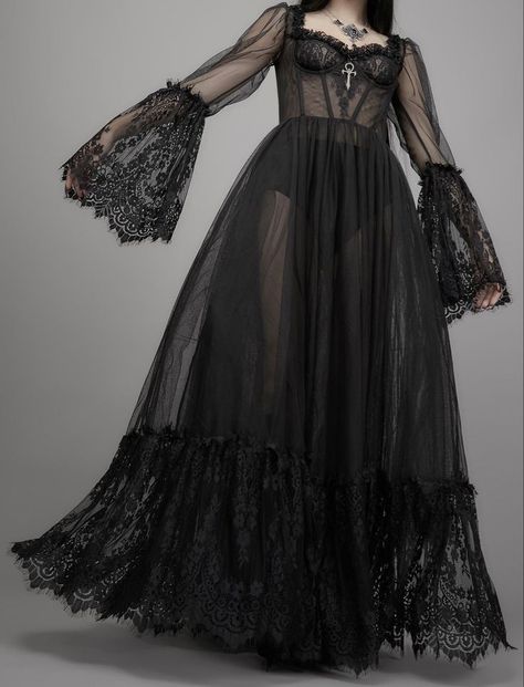 Lace Long Dresses, Spring Dresses Women, Black Mesh Dress, Gothic Vintage, Goth Dress, Lace Bustier, Lace Dress Long, Gothic Dress, Maxi Gowns