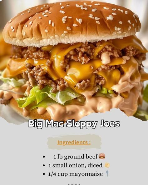 Tina's tasty recipes | Big Mac Sloppy Joes 🍔🧀🥪 | Facebook Big Mac Sloppy Joe, Cheeseburger Mcdonalds, Big Mac Sloppy Joes, Big Mac Sloppy, Triple Cheeseburger, Awesome Sandwiches, Chicken Honey, Thousand Island, Thousand Island Dressing