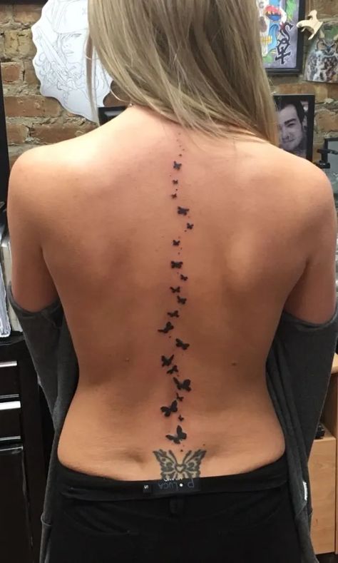 Butterfly Spine Tattoo Spinal Tattoo Ideas Female, Butterfly Spine Tattoo Design, Lower Spine Tattoos For Women, Females Tattoos, Butterfly Leg Tattoos, Butterfly Ankle Tattoos, Design Tatuaje, Spine Tats, Butterfly Tattoos On Arm