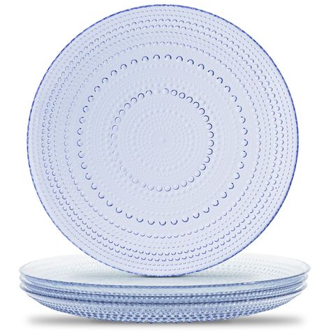 PRICES MAY VARY. UNIQUE Blue Glass Plates are difficult to find; This hobnail design will elevate your table and impress your guests; Rare, upscale artisan designed plates will add a touch of class to your entertaining Dishwasher safe Microwave safe Pearl Plates, Wedding Dinner Plate, Coastal Dishes, Blue Tablescape, Wedding Plate Setting, Wedding Dinner Plates, Clear Glass Plates, Drink Glasses, Blue Dinnerware