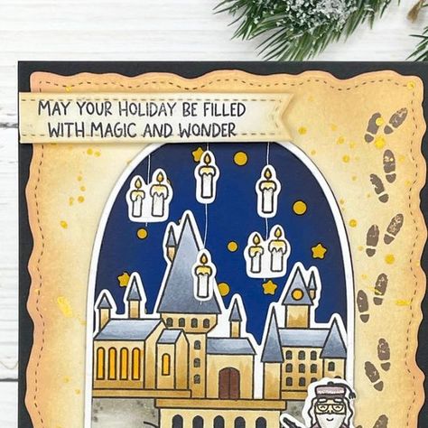 Emma on Instagram: "I love watching the Harry Potter films this time of the year. I love these magical stamps by @popsiclesticks so had to combine to make a Christmas card and I love how it came out. #cardmaking #cardmaker #cardmakersofinstagram #cardmakingideas #cardmakers #cardmakinghobby #papercrafts #papercrafting #papercraft #papercraftingaddict #papercraftersofinstagram #crafty #crafting #copic #copicmarkers #harrypotter #christmas #christmascarda #harrypottercards #distressoxide #popsiclesticks" Harry Potter Christmas Card Ideas, Harry Potter Christmas Cards Diy, Harry Potter Cards Handmade, Harry Potter Christmas Card, Harry Potter Cards, Card Inspo, Harry Potter Christmas, Harry Potter Films, Diy Christmas Cards