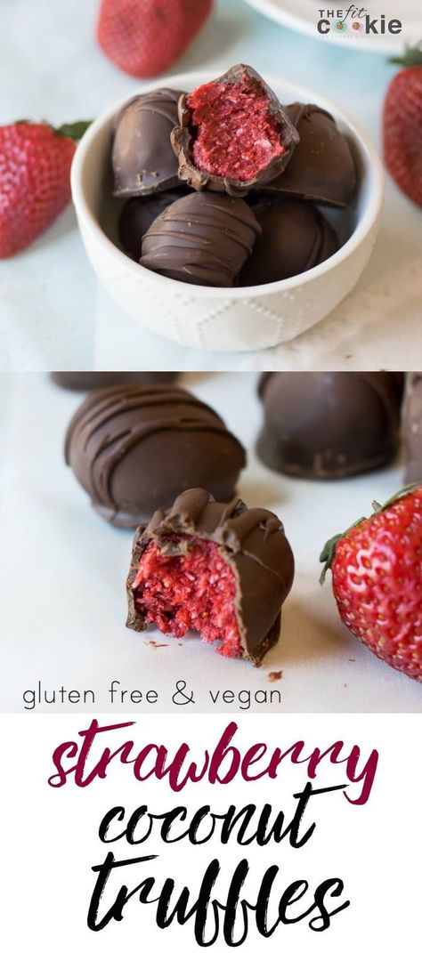 Coconut Truffles, Chocolate And Strawberry, Candy Truffles, Strawberry Filling, Makanan Diet, Truffle Recipe, Snacks Saludables, Homemade Candies, Special Diets