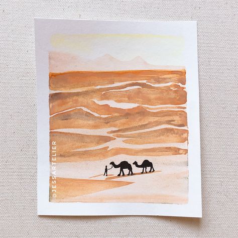 Did a painting of roaming in the Sahara Desert 🐪 #aquarelle #watercolour #watercolor #sketch #sketchdaily #justsketch #sketcheveryday #traveltheworld #traveltheglobe #waterblog #art #artwork #watercolourblog #naturepainting #watercolourartist #camel #saharadesert #sahara Watercolour Desert Landscape, Sahara Desert Drawing, Watercolor Desert Landscape Paintings, Desert Watercolor Simple, Desert Watercolor Paintings, Watercolour Projects, Watercolour Plants, Desert Watercolor, Watercolor Painting Easy