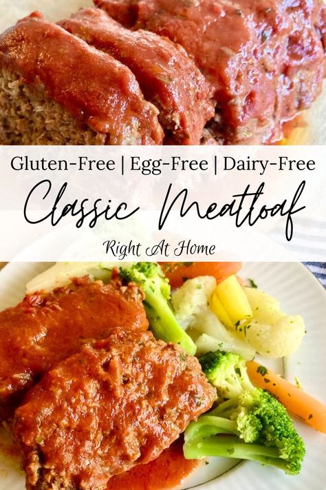 Best Gluten-Free Meatloaf (No Eggs & No Dairy) - Right At Home Low Fodmap Meatloaf, Meatloaf Recipe Without Eggs, Egg Free Meatloaf, Grain Free Meatloaf, Meatloaf With Oats, Gluten Free Meatloaf Recipe, Paleo Meatloaf, Gluten Free Meatloaf, Crockpot Meatloaf