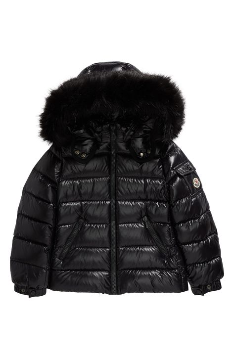 This mini-me version of an iconic Moncler down puffer is crafted of shiny lacquered nylon and equipped with a removable hood trimmed in plush faux fur. Front zip closure Removable hood Front zip pockets Lined, with 90% down, 10% feather fill (Armenia) 100% polyamide with 59% modacrylic, 32% acrylic, 9% polyester faux-fur trim Machine wash, dry flat Made in Armenia Kids' Designer Clothing Designer Puffer Jacket, Trapstar Coat, Moncler Jacket Women, Moncler Sweater, Moncler Coat, Puffer Jacket Fur Hood, Faux Fur Outfit, Puffer Jacket With Fur, Moncler Puffer