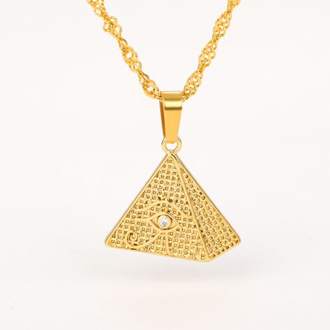 Pyramid Necklace, Pyramid Eye, Festival Necklace, Woman Necklace, Egyptian Jewelry, Zircon Jewelry, Eye Of Horus, Geometric Triangle, Gold Necklace Women