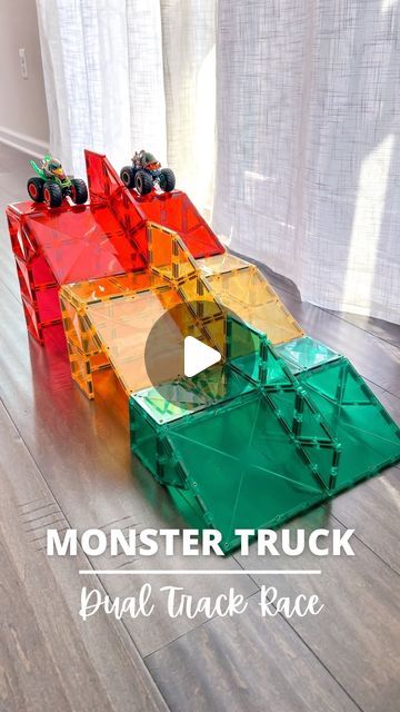 Alice | Magnetic Tiles Play Ideas on Instagram: "🚙Comment RACE if you want the instructions sent to you.   Rev up the fun with this Dual Track Monster Truck Magnetic Tile Ramp! Perfect for little engineers, this set combines the thrill of racing with the creativity of building. Get ready for hours of high-speed, STEM-powered excitement!  #STEMtoys #MagneticTiles #KidsBuildingFun #MonsterTruckMadness #CreativePlay #EducationalToys #KidsActivities #ToddlerPlaytime #LearningThroughPlay #BuildingToys #DualTrackFun #RampRacing #ToyCars #EarlyLearning #STEMKids #ImaginationPlay #HandsOnLearning #InteractiveToys #Pandamommyteacher #KidsSTEM #connetixtiles" Magnatiles Truck, Magnetiles Builds Ramp, Building With Magnetic Tiles, Ramp With Magnatiles, Picasso Tiles Race Track Ideas, Magnatiles Building Ideas, Magtiles Ideas, Magnetic Blocks Ideas For Kids, Magnetic Tiles Car Ramp