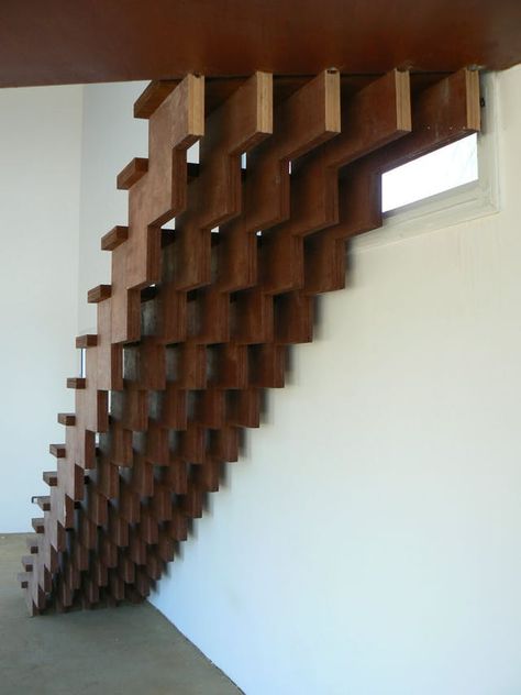 Interesting Stairs, Cool Stairs, Beautiful Staircases, Architecture Stairs, Stairs Wood, Tiled Staircase, Functional Sculpture, Rustic Staircase, Wooden Staircase