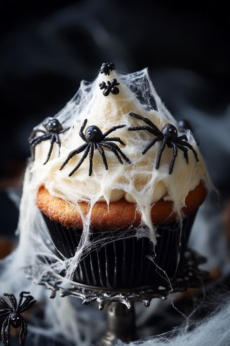 Surprise Chocolate Cupcakes for Halloween Fun Halloween Cupcake Display, Halloween Cake Aesthetic, Horror Cupcakes, Cupcake Decoration Ideas, Halloween Brunch, Spooky Cupcakes, Cupcakes For Halloween, Recipes Cupcakes, Halloween Cupcakes Decoration