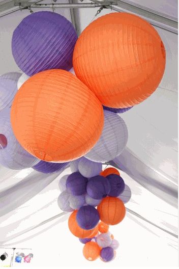 Orange Purple Wedding, Orange Hanging, Purple Lantern, Lanterns Wedding, Patio Lanterns, Orange Party, Purple Party, Orange Paper, Colour Theme