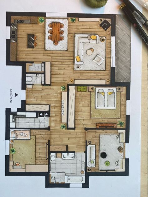 Interior Design Sketchbook, Interior Design Student, Interior Design Renderings, Interior Design Plan, Architecture Drawing Plan, Interior Architecture Drawing, Interior Design Drawings, Interior Design Sketches, Architecture Design Drawing