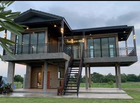 Elevated Container Home, Modern Beach House On Stilts, Stilt House Design, Home On Stilts, Elevated House Design, Stilt House Plans, Cabin On Stilts, House On Stilt, Stilt Home