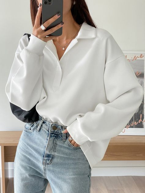 Oversized Long Sleeve Polo Outfit Women, Polo Longsleeves Outfit Women, White Polo Long Sleeves Outfit, Long Sleeve Polo Outfit Women, Oversized Polo Shirt Outfit, Long Sleeve Polo Outfit, Longsleeves Outfit, Polo Shirt Outfit Women's, Polo Shirt Outfits