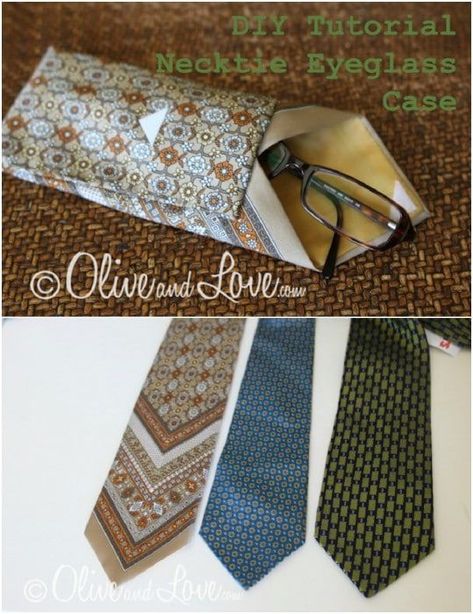 This Easy DIY Necktie Eyeglasses Case is so cool! It is a perfect gift for Father's Day and it is cheap to make! All you need is an old necktie and some sewing skills! Try making this necktie eyeglasses case today! #diyncrafts #eyeglasscase #diy #sew #easy #necktie #upcycling Neck Tie Projects, Old Neck Ties, Diy Necktie, Diy Necktie Projects, Mens Ties Crafts, Necktie Quilt, Necktie Crafts, Tie Ideas, Repurposing Ideas