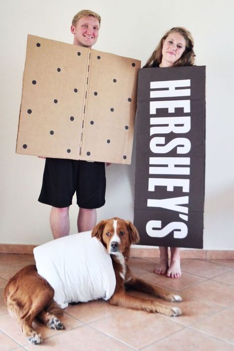 Group costumes become way s'mores fun with your favorite pooch dressed as the cutest marshmallow. Costume Ideas With Dog, Dog And Owner Costumes, Cute Dog Halloween Costumes, Family Costume Ideas, Puppy Halloween Costumes, Costumes For Dogs, Meme Costume, Funny Couple Costumes, Lilo Und Stitch