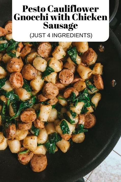 Gnocchi With Chicken, Pesto Cauliflower, 3 Ingredient Dinners, Chicken Sausage Recipes, Cauliflower Gnocchi, Weekly Dinner Menu, Sausage Dinner, Sweet Potato Gnocchi, Sausage Dishes