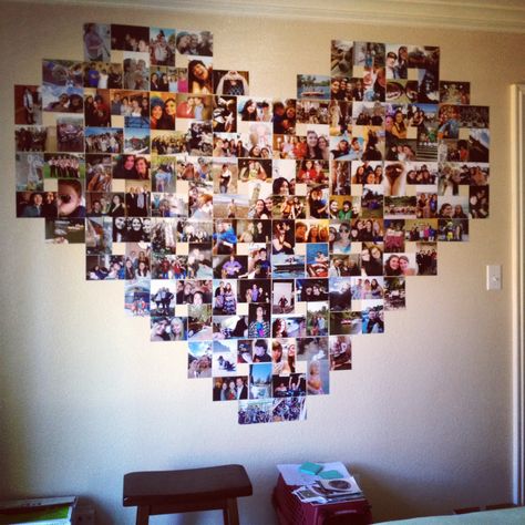 Photo Wall Collage Bedroom Heart, Heart Picture Wall Ideas, Love Heart Picture Wall, Photo Wall Heart Layout, Love Heart Photo Wall, Heart Picture Wall, Picture Heart Wall, Kitchen Design Vintage, Heart Picture Collage