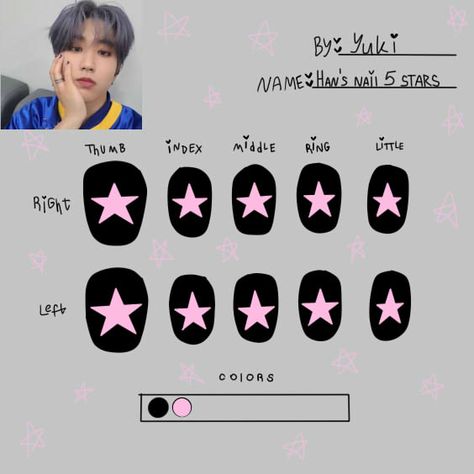 Skz Five Star Nails, Kpop Nails Simple, Lee Know Inspired Nails, S Class Nails Skz, Felix Inspired Nails, Han Jisung Nails 5 Star, Skz Nails 5 Star, Hans Nails Skz, K Pop Nails Skz