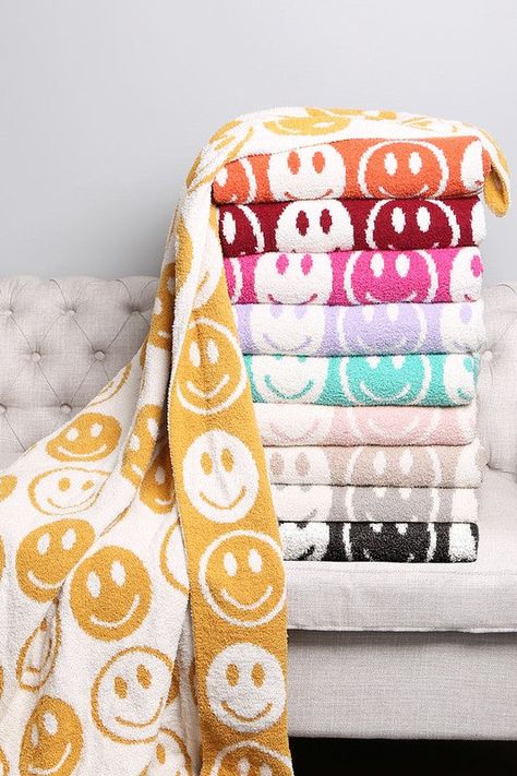 Smiley Face Reversible Blanket in Lavender Patterned Throw Blanket, Hot Pink Throw Pillows, Pink Throws, Fuzzy Blanket, Pink Throw Pillows, Super Soft Blanket, Blanket Black, Preppy Room, Smiley Faces