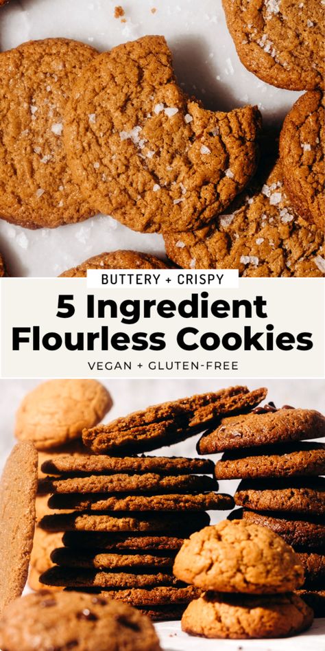 5 Ingredient Crispy Flourless Cookies Easiest Cookie Recipe, Vegan Gluten Free Cookies, Flourless Cookies, Brown Sugar Recipes, Easy Gluten Free Desserts, Gluten Free Cookie Recipes, Easy Vegan Dessert, Wfpb Recipes, No Flour Cookies