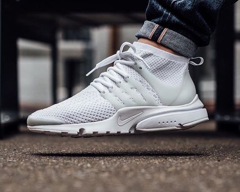 Nike Air Presto Flyknit White/White ;May2016. Air Presto, Nike Air Presto, Nike Tanjun, Nike Flyknit, Fitness Lifestyle, White White, Interesting Art, Sneaker Head, How To Make An