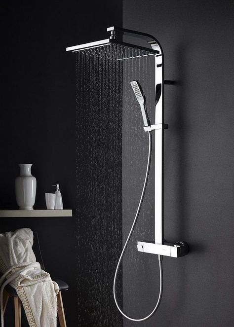 modern shower faucet ideas with rainfall head #bathrooms #shower #modern Modern Shower Head, Overhead Shower Head, Bathroom Shower Faucets, Bathroom Shower Heads, Shower Fixtures, Modern Shower, Bathroom Layout, Rain Shower Head, Shower Remodel