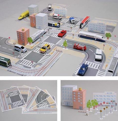 PAPERMAU: Mini City Playset Papercraft Collection For Kids - by Voov Voov Paper City Printable, Paper Toy Car, Diorama Kids, Cardboard City, Toy Road, Mini City, Epic Mickey, English Activities For Kids, City Vehicles