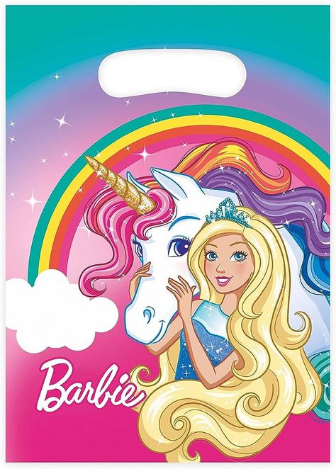 Barbie Dreamtopia Birthday Party, Barbie Party Supplies, Unicorn Barbie, Sixth Birthday, Mermaid Barbie, Favour Bags, Barbie Cartoon, Barbie Birthday Party, Party World