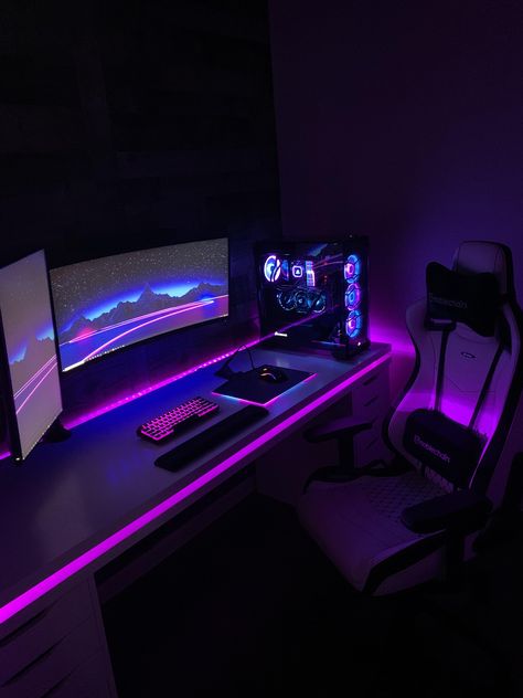 Gaming Desk Setup, Best Gaming Setup, Computer Gaming Room, Computer Desk Setup, Streaming Setup, Gamer Room Decor, Pc Gaming Setup, Video Game Room Design, Gaming Setups