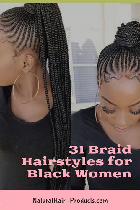 See 31 GORGEOUS braid hairstyles for Black women and kids. You'll get NEW ideas and updos for Black braided hair. Box braids hairstyles for girls & much more... Hair Braided Into Ponytail Black Women, Braided Ponytails For Black Women Updo, Braided Updo For Black Women Cornrow Natural Hair Wedding Hairstyles, Updos With Braids For Black Women, Faux Braided Ponytail, Adult Braids Hairstyles Black Women, Updo Braid Styles For Black Women, Braids For Fine Hair Black Women, Braided Hairstyles For Black Women Ponytail