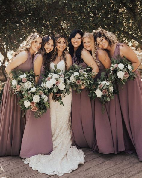 Dark Mauve And Navy Wedding, Fall Bridesmaids Colors Colour Palettes, Rosewood Wedding Color Flowers, Dark Mauve Wedding, Rosewood Bridesmaid Dress, Mulberry Bridesmaid, Dusty Purple Bridesmaid Dresses, Mauve Bridesmaid Dresses, Country Wedding Colors