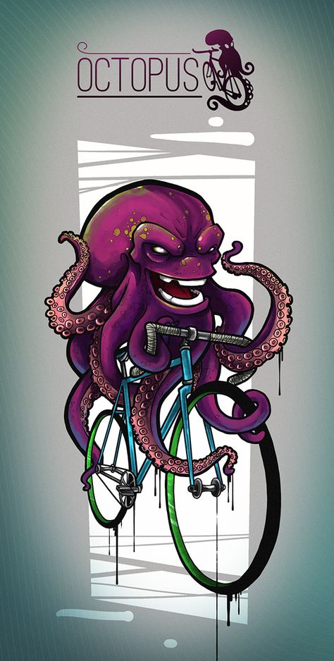 octopus Octopus Painting, Motif Art Deco, Graffiti Doodles, Octopus Art, Bicycle Art, Bike Art, Iron Maiden, Kraken, Graffiti Art