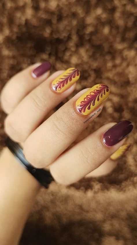 Drag Nail Art, Needle Nail Art Design, Needle Art Nails, Toothpick Nail Art, Leaves Nail Art, Fall Leaves Nail Art, Pastel Nail Art, Bright Nail Art, Quick Nail Art